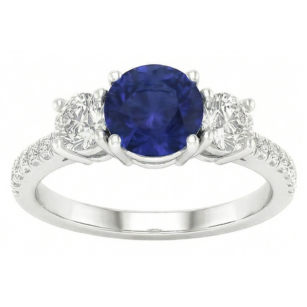 Gemstone Round Sapphire Ring 3 Stone Style Natural Earth Mined Diamonds 6.50 Carats Gold