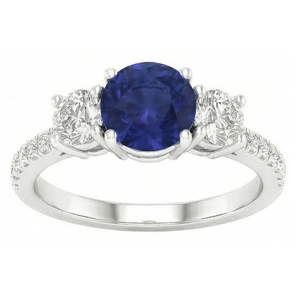 Gemstone Round Sapphire Ring 3 Stone Style Natural Earth Mined Diamonds 6.50 Carats Gold