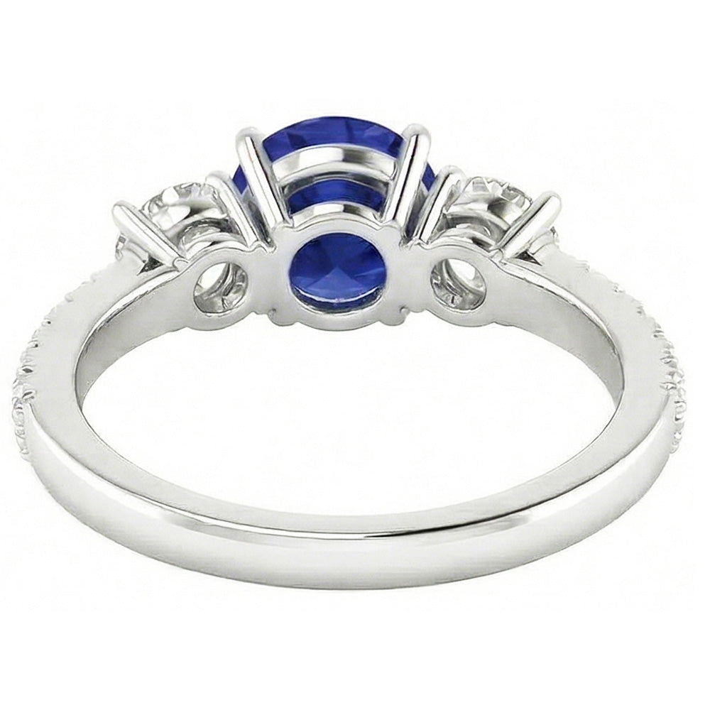Gemstone Round Sapphire Ring 3 Stone Style Natural Earth Mined Diamonds 6.50 Carats Gold