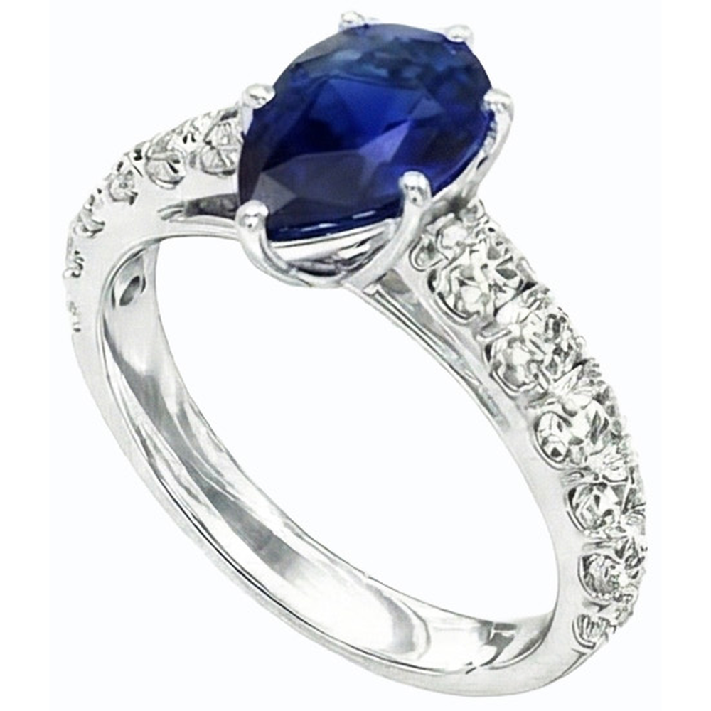Gemstone Solitaire Blue Sapphire Ring With Round Natural Earth Mined Diamonds 3.50 Carats