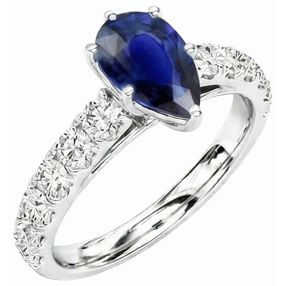 Gemstone Solitaire Blue Sapphire Ring With Round Natural Earth Mined Diamonds 3.50 Carats