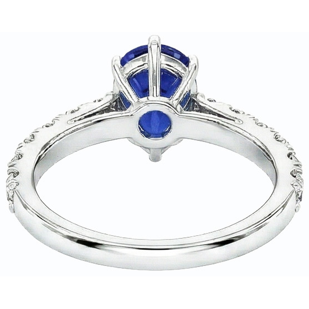 Gemstone Solitaire Blue Sapphire Ring With Round Natural Earth Mined Diamonds 3.50 Carats