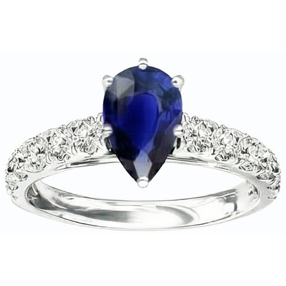 Gemstone Solitaire Blue Sapphire Ring With Round Natural Earth Mined Diamonds 3.50 Carats