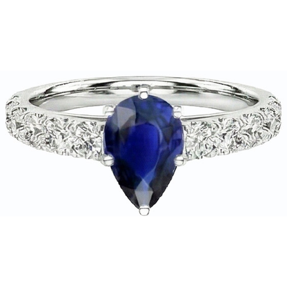 Gemstone Solitaire Blue Sapphire Ring With Round Natural Earth Mined Diamonds 3.50 Carats