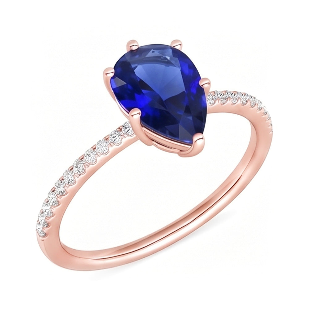 Gemstone Solitaire Blue Sapphire Ring & Pave Set Natural Earth Mined Diamond 3.50 Carats