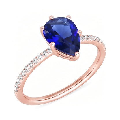 Gemstone Solitaire Blue Sapphire Ring & Pave Set Natural Earth Mined Diamond 3.50 Carats