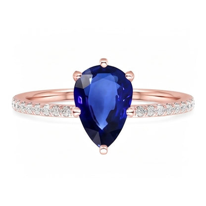 Gemstone Solitaire Blue Sapphire Ring & Pave Set Natural Earth Mined Diamond 3.50 Carats