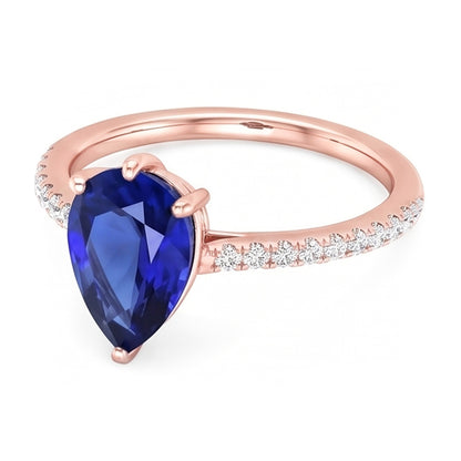 Gemstone Solitaire Blue Sapphire Ring & Pave Set Natural Earth Mined Diamond 3.50 Carats
