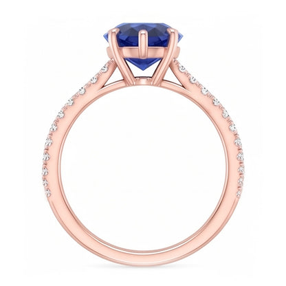 Gemstone Solitaire Blue Sapphire Ring & Pave Set Natural Earth Mined Diamond 3.50 Carats