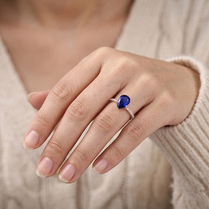 Gemstone Solitaire Blue Sapphire Ring & Pave Set Natural Earth Mined Diamond 3.50 Carats