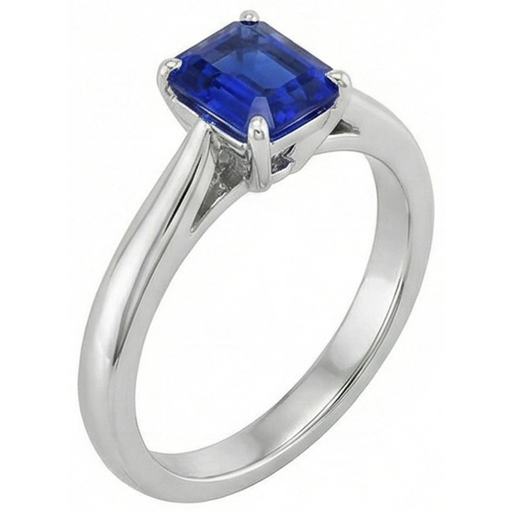 Natural Real ( Not Lab Grown )  Gemstone Solitaire Ring 1.50 Carat Tapered Shank Emerald Blue Sapphire