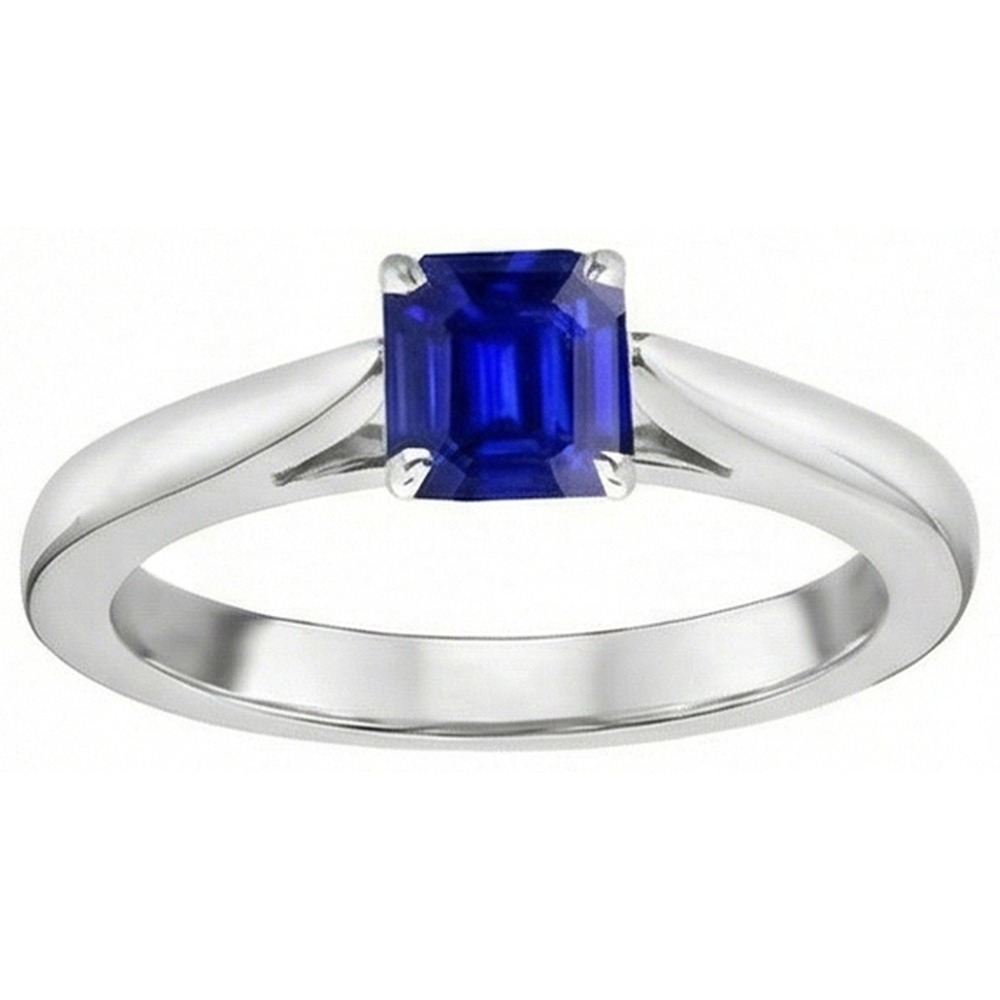 Natural Real ( Not Lab Grown )  Gemstone Solitaire Ring 1.50 Carat Tapered Shank Emerald Blue Sapphire