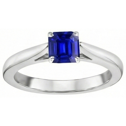 Natural Real ( Not Lab Grown )  Gemstone Solitaire Ring 1.50 Carat Tapered Shank Emerald Blue Sapphire