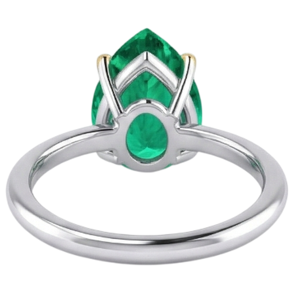 Natural Real ( Not Lab Grown ) Gemstone Solitaire Ring Teardrop Green Emerald GIA