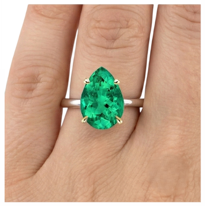 Natural Real ( Not Lab Grown ) Gemstone Solitaire Ring Teardrop Green Emerald GIA