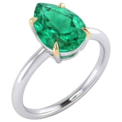 Natural Real ( Not Lab Grown ) Gemstone Solitaire Ring Teardrop Green Emerald GIA
