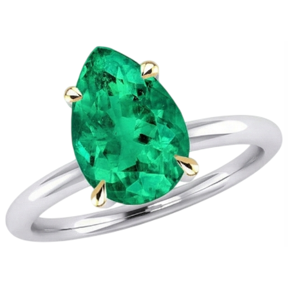 Natural Real ( Not Lab Grown ) Gemstone Solitaire Ring Teardrop Green Emerald GIA