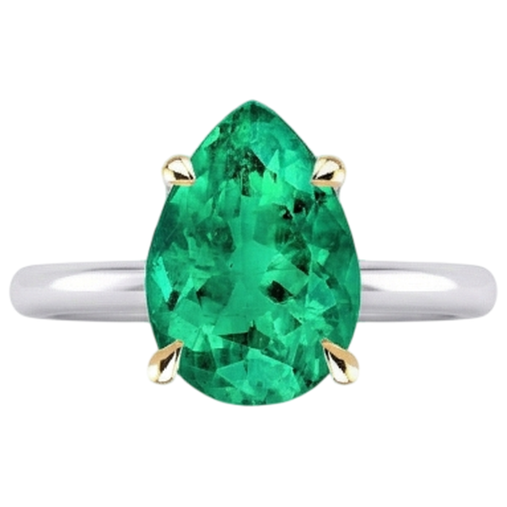 Natural Real ( Not Lab Grown ) Gemstone Solitaire Ring Teardrop Green Emerald GIA