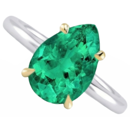 Natural Real ( Not Lab Grown ) Gemstone Solitaire Ring Teardrop Green Emerald GIA