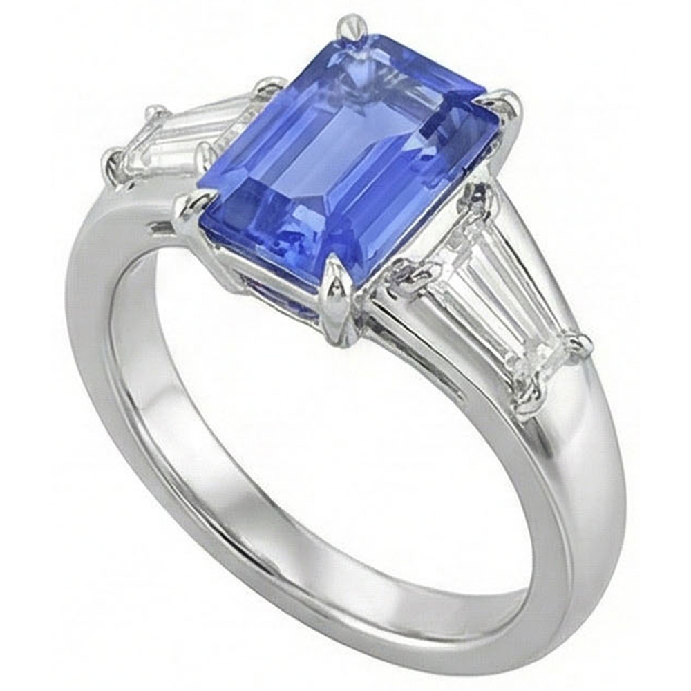 Gemstone Three Stone Emerald Blue Sapphire & Natural Earth Mined Diamond Ring 3.50 Carats