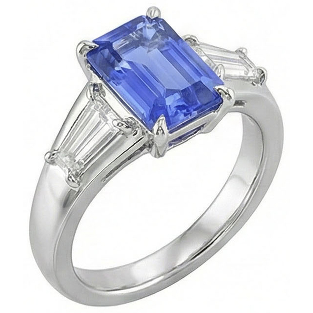 Gemstone Three Stone Emerald Blue Sapphire & Natural Earth Mined Diamond Ring 3.50 Carats
