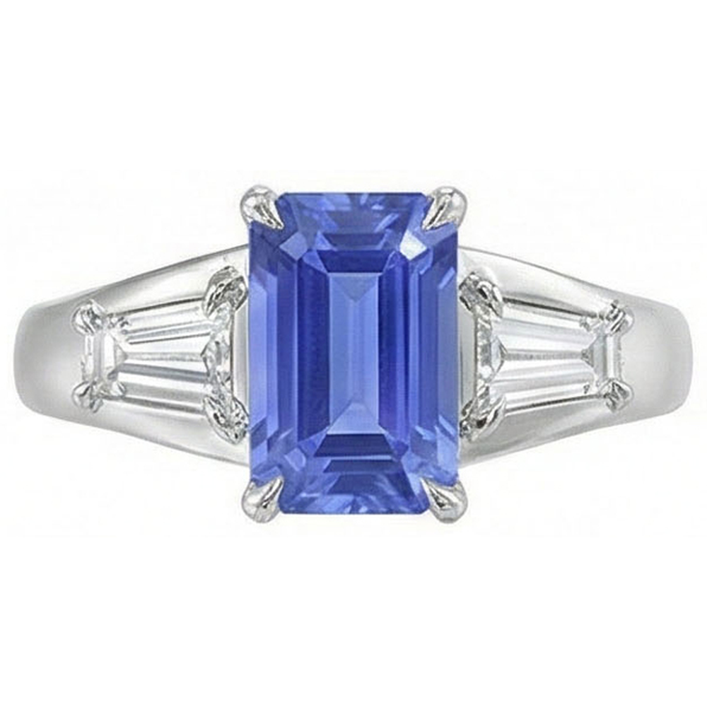 Gemstone Three Stone Emerald Blue Sapphire & Natural Earth Mined Diamond Ring 3.50 Carats