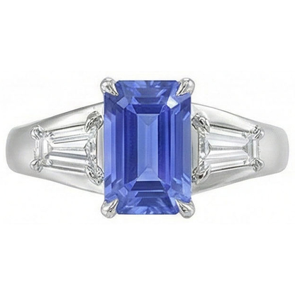 Gemstone Three Stone Emerald Blue Sapphire & Natural Earth Mined Diamond Ring 3.50 Carats