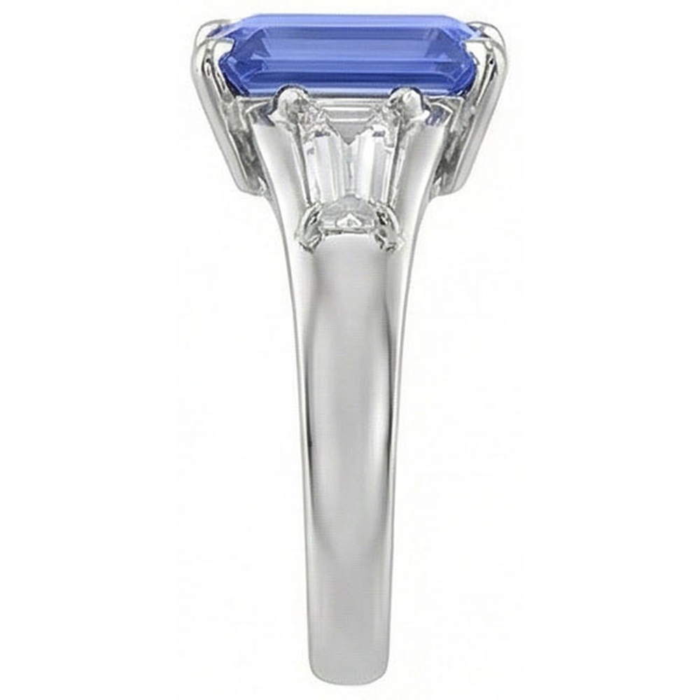Gemstone Three Stone Emerald Blue Sapphire & Natural Earth Mined Diamond Ring 3.50 Carats