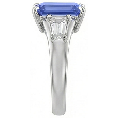 Gemstone Three Stone Emerald Blue Sapphire & Natural Earth Mined Diamond Ring 3.50 Carats