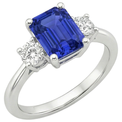 Gemstone Three Stone Ring Round Natural Earth Mined Diamond & Ceylon Sapphire 3.50 Carats