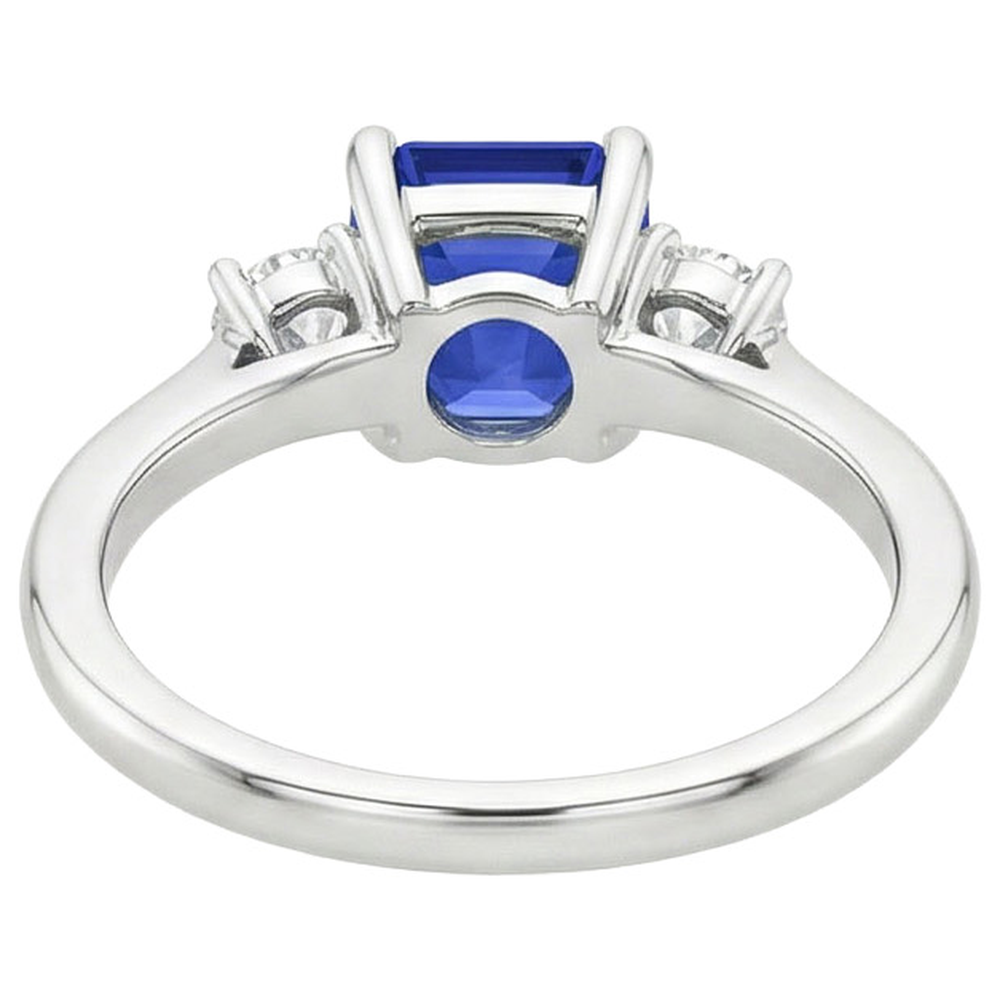 Gemstone Three Stone Ring Round Natural Earth Mined Diamond & Ceylon Sapphire 3.50 Carats