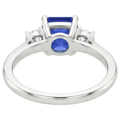 Gemstone Three Stone Ring Round Natural Earth Mined Diamond & Ceylon Sapphire 3.50 Carats