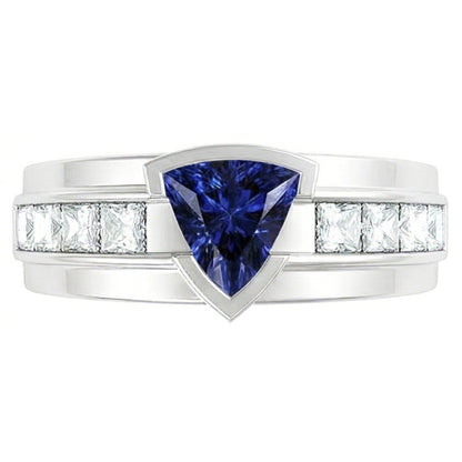 Gemstone Trillion Sapphire Ring 1.50 Carats Channel Set Natural Earth Mined Diamonds