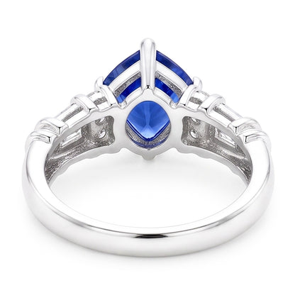 Gemstone Trillion Sapphire Ring Baguette & Round Natural Earth Mined Diamonds 2.50 Carats