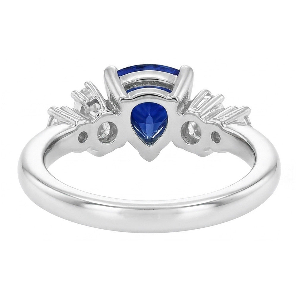 Gemstone Trillion V Prong Blue Sapphire & Natural Earth Mined Diamond Ring 1 Carat