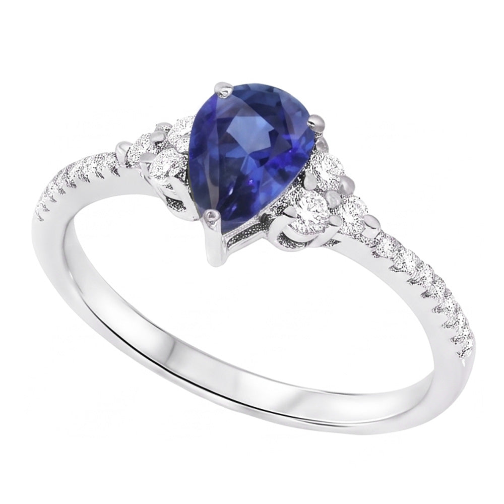 Gemstone Wedding Ring Blue Sapphire & Pave Set Natural Earth Mined Diamonds 3 Carats