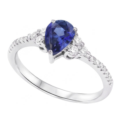 Gemstone Wedding Ring Blue Sapphire & Pave Set Natural Earth Mined Diamonds 3 Carats