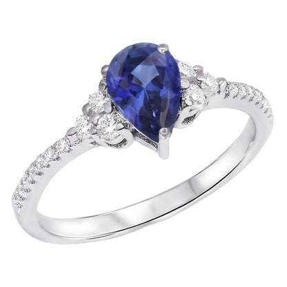 Gemstone Wedding Ring Blue Sapphire & Pave Set Natural Earth Mined Diamonds 3 Carats