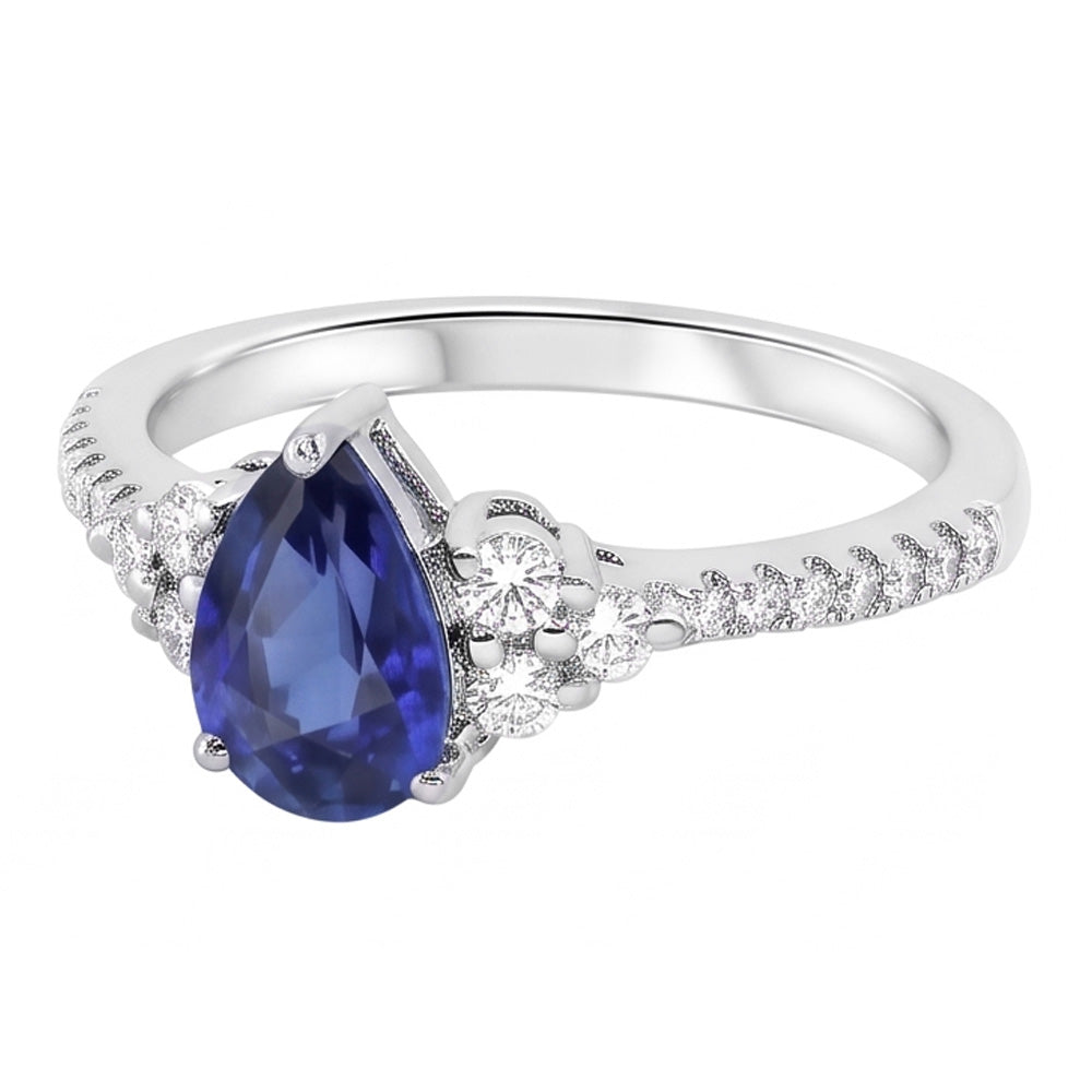 Gemstone Wedding Ring Blue Sapphire & Pave Set Natural Earth Mined Diamonds 3 Carats