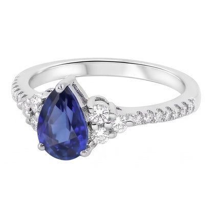 Gemstone Wedding Ring Blue Sapphire & Pave Set Natural Earth Mined Diamonds 3 Carats