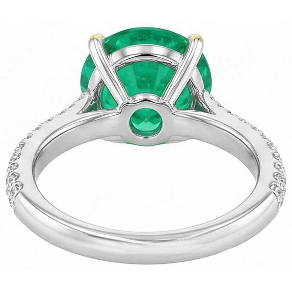 Natural Real ( Not Lab Grown ) Gemstone Wedding Ring Round Green Emerald GIA Pave Diamonds