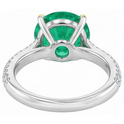 Natural Real ( Not Lab Grown ) Gemstone Wedding Ring Round Green Emerald GIA Pave Diamonds