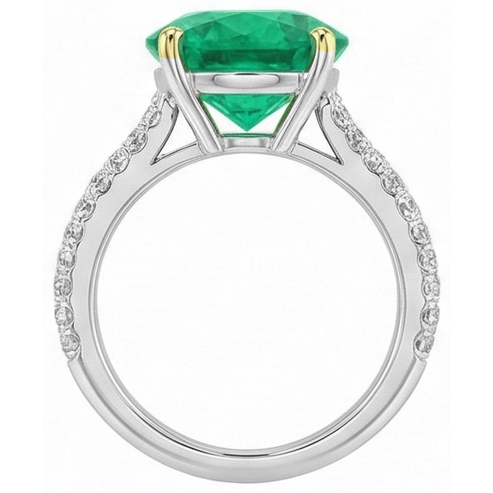 Natural Real ( Not Lab Grown ) Gemstone Wedding Ring Round Green Emerald GIA Pave Diamonds
