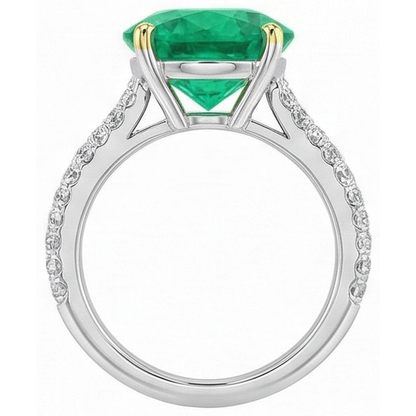 Natural Real ( Not Lab Grown ) Gemstone Wedding Ring Round Green Emerald GIA Pave Diamonds