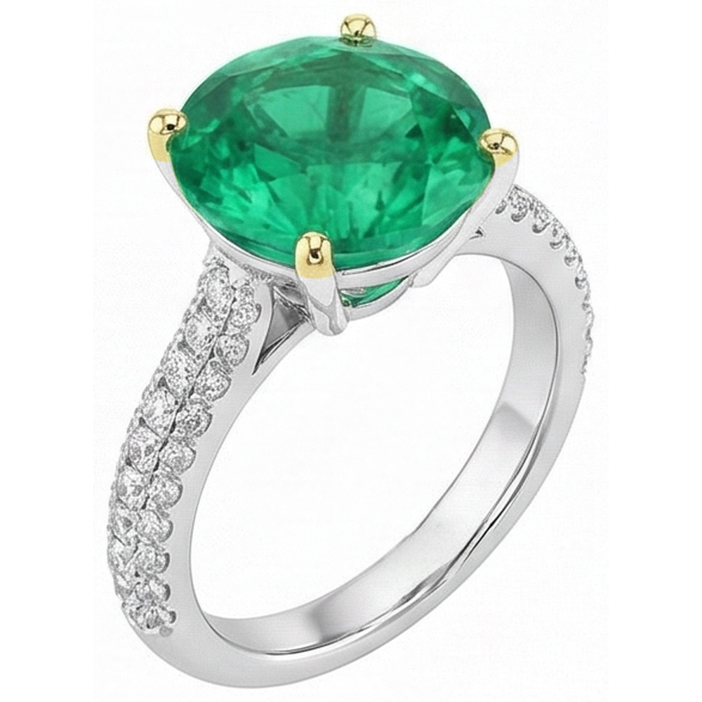 Natural Real ( Not Lab Grown ) Gemstone Wedding Ring Round Green Emerald GIA Pave Diamonds