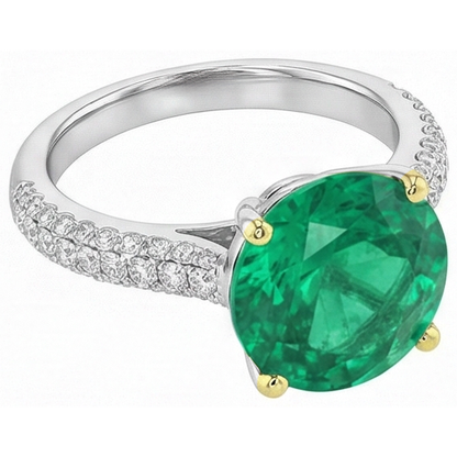 Natural Real ( Not Lab Grown ) Gemstone Wedding Ring Round Green Emerald GIA Pave Diamonds