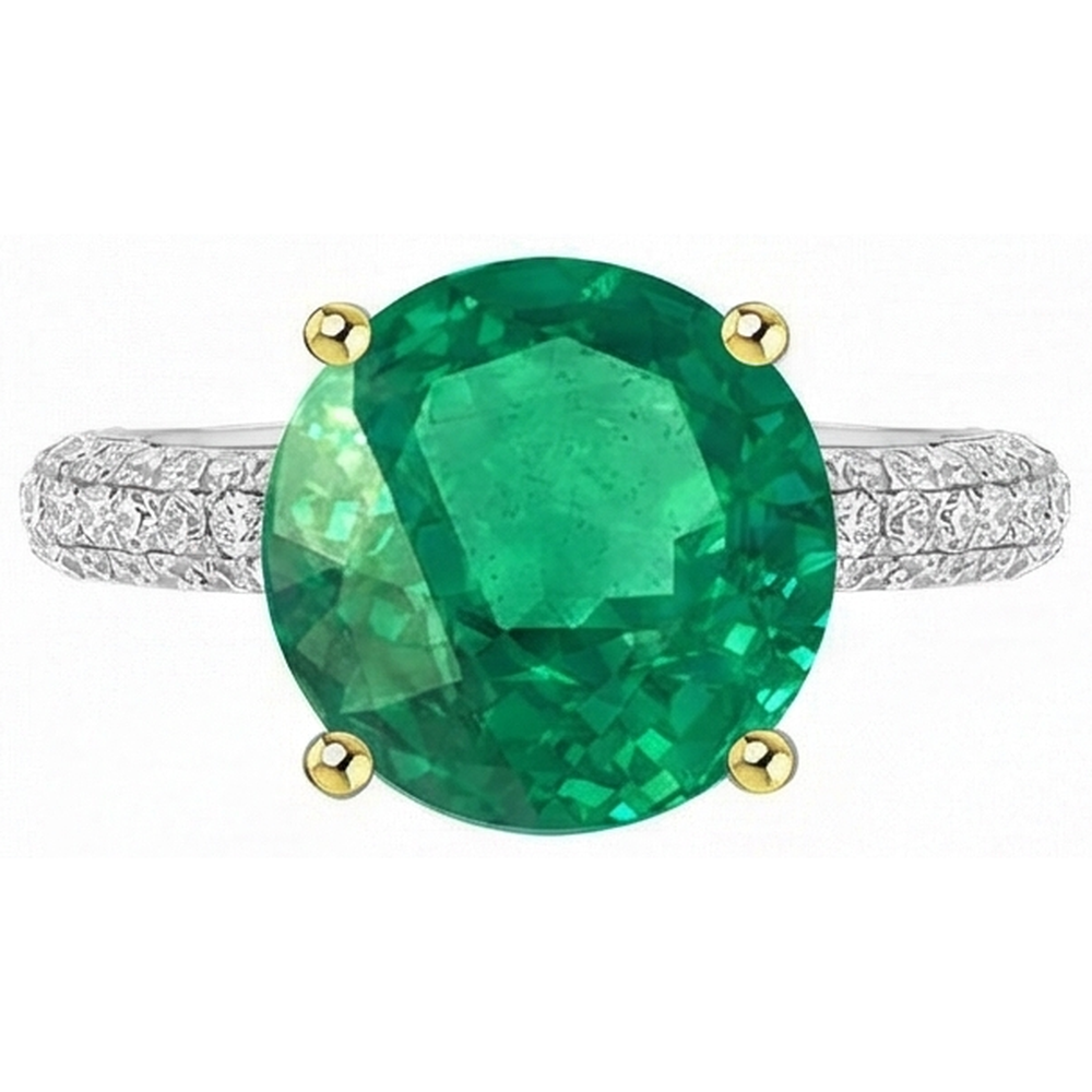 Natural Real ( Not Lab Grown ) Gemstone Wedding Ring Round Green Emerald GIA Pave Diamonds