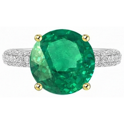 Natural Real ( Not Lab Grown ) Gemstone Wedding Ring Round Green Emerald GIA Pave Diamonds
