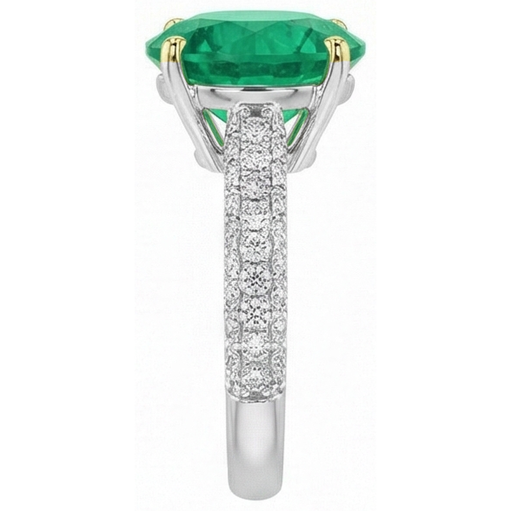 Natural Real ( Not Lab Grown ) Gemstone Wedding Ring Round Green Emerald GIA Pave Diamonds