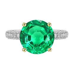 Gemstone Wedding Ring Round Green Emerald Pave Diamonds